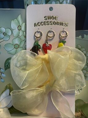Anthropologie Shoe Accessories Set with Yellow Bow and Fruit Charms